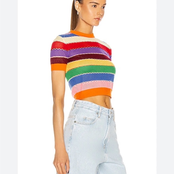 $890 Sold Out Miu Miu striped short sleeve knit top rainbow 38 S XS M cropped - Picture 3 of 4